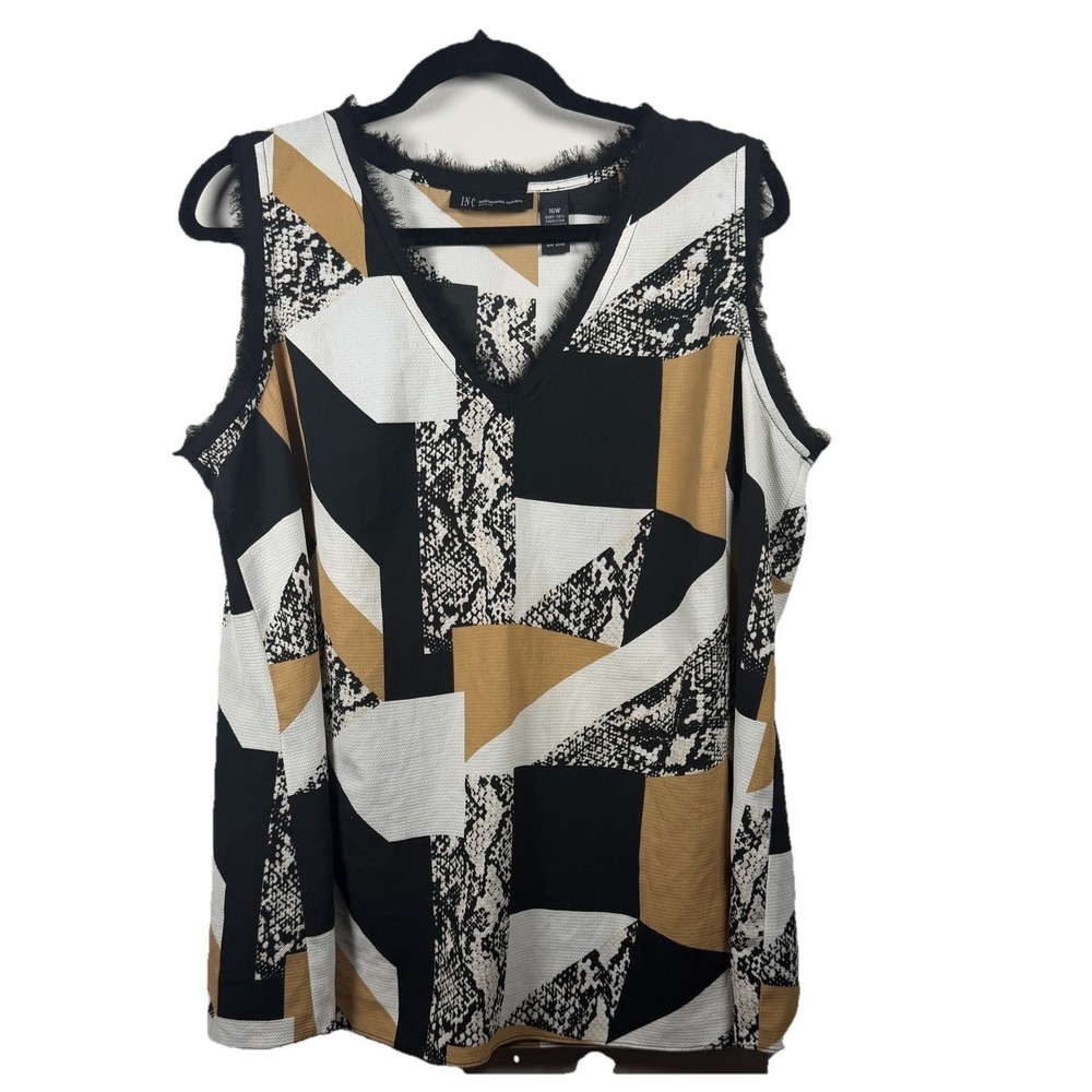 INC International Concepts Blouse Women's 16W Abstract Colorblock Print Tank Top